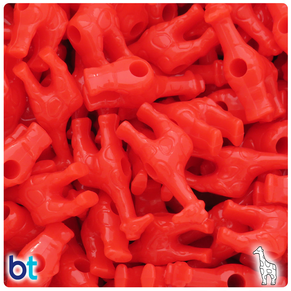 Bright Red Opaque 26mm Giraffe Pony Beads (24pcs)