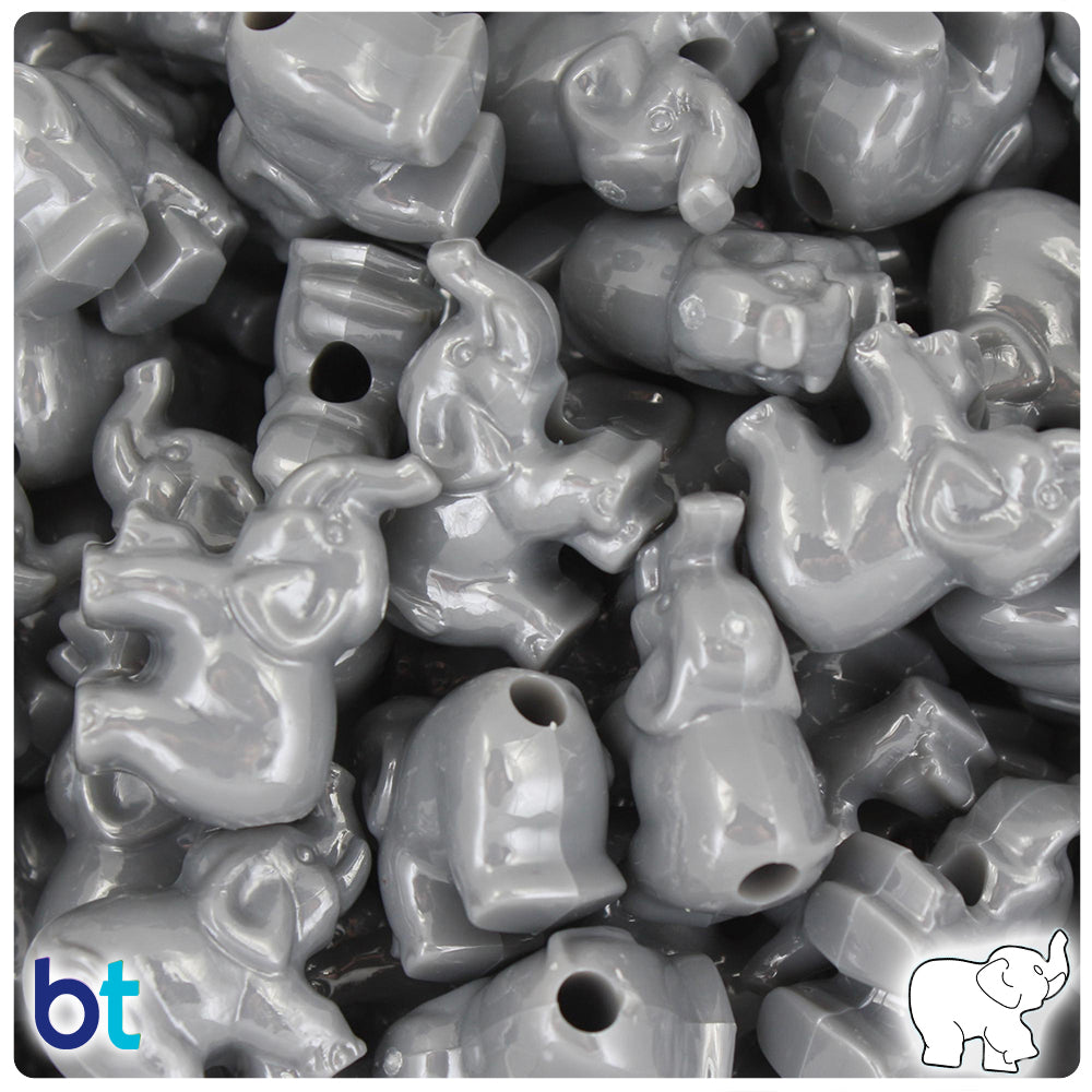 Dark Grey Opaque 25mm Elephant Pony Beads (8pcs)