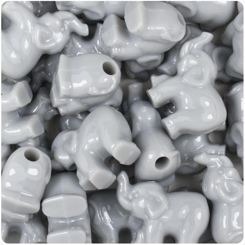 Grey Opaque 25mm Elephant Pony Beads (8pcs)