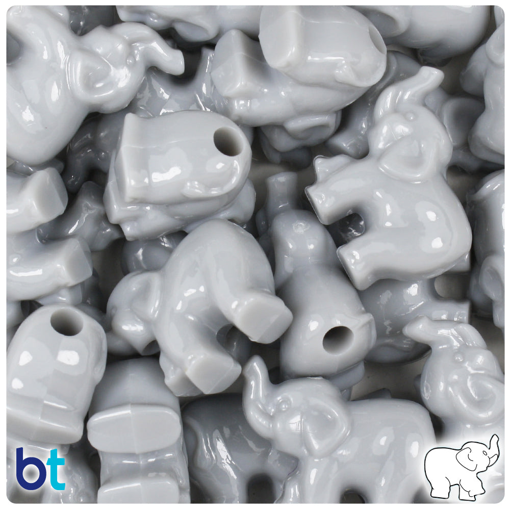 BeadTin Grey Opaque 25mm Elephant Pony Beads - 24 Piece Craft Beads For Jewelry Making & Kids Crafts
