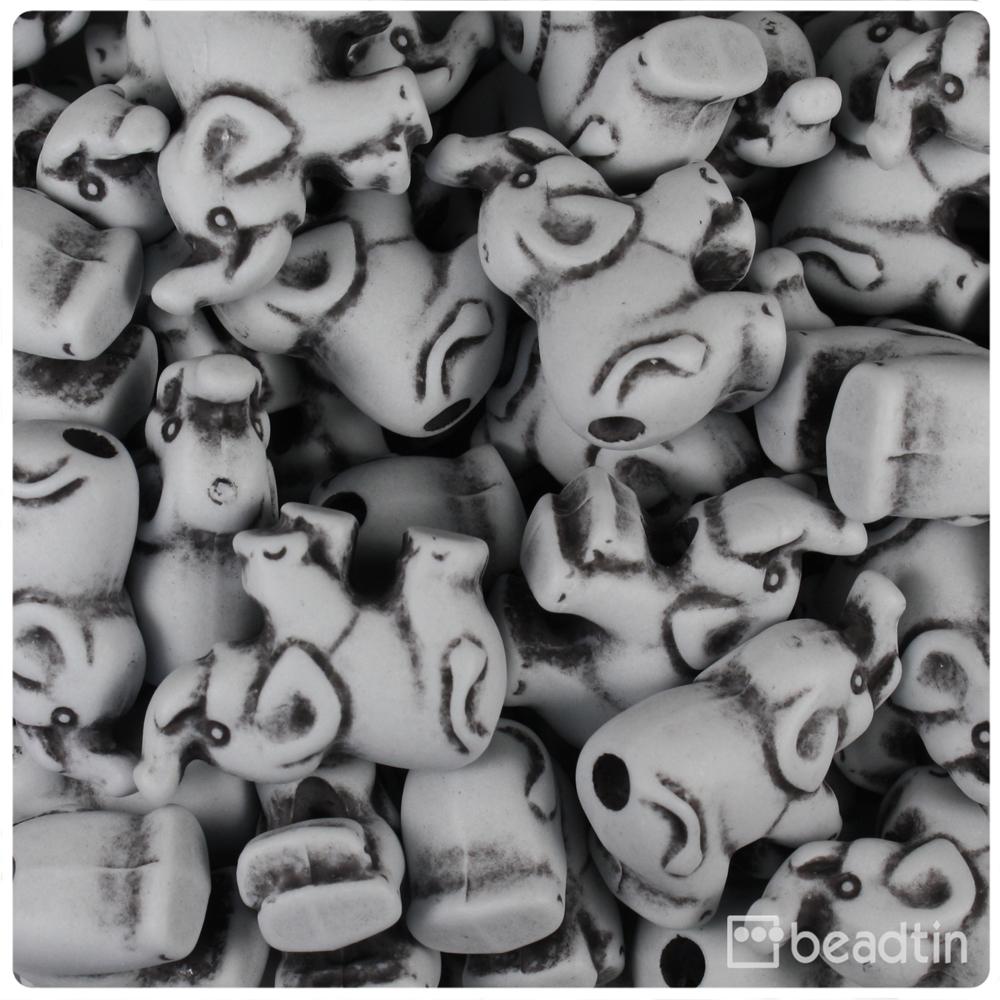 Grey Antique 25mm Elephant Pony Beads (8pcs)