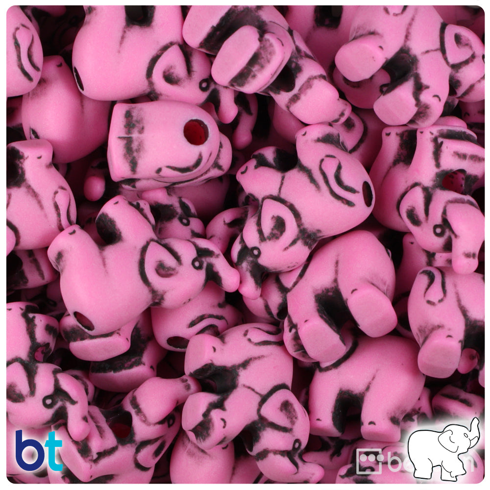 Dark Pink Antique 25mm Elephant Pony Beads (24pcs)