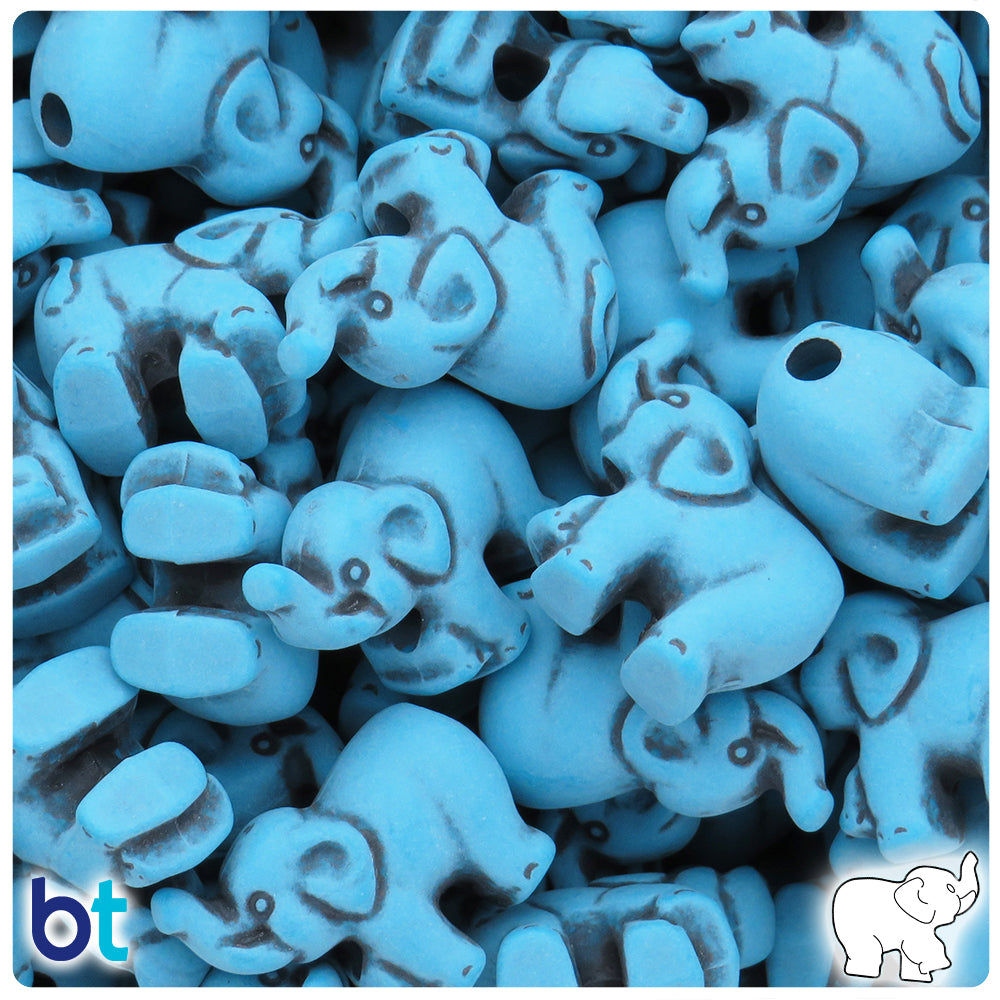Dark Turquoise Antique 25mm Elephant Pony Beads (24pcs)