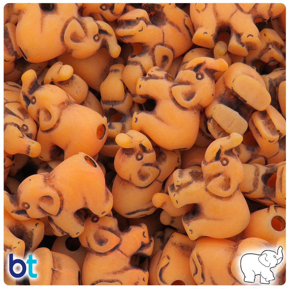 Orange Antique 25mm Elephant Pony Beads (24pcs)