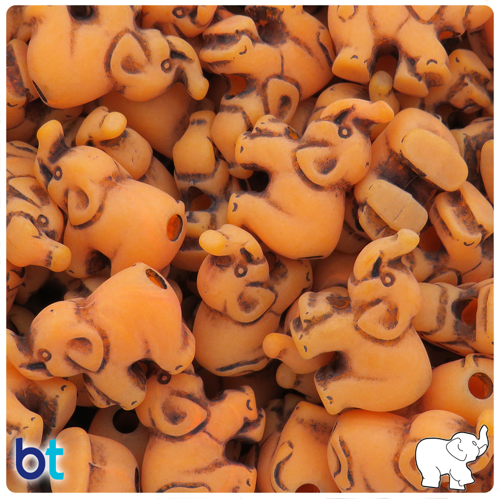Orange Antique 25mm Elephant Pony Beads (8pcs)