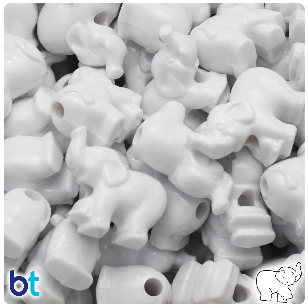 White Opaque 25mm Elephant Pony Beads (24pcs)