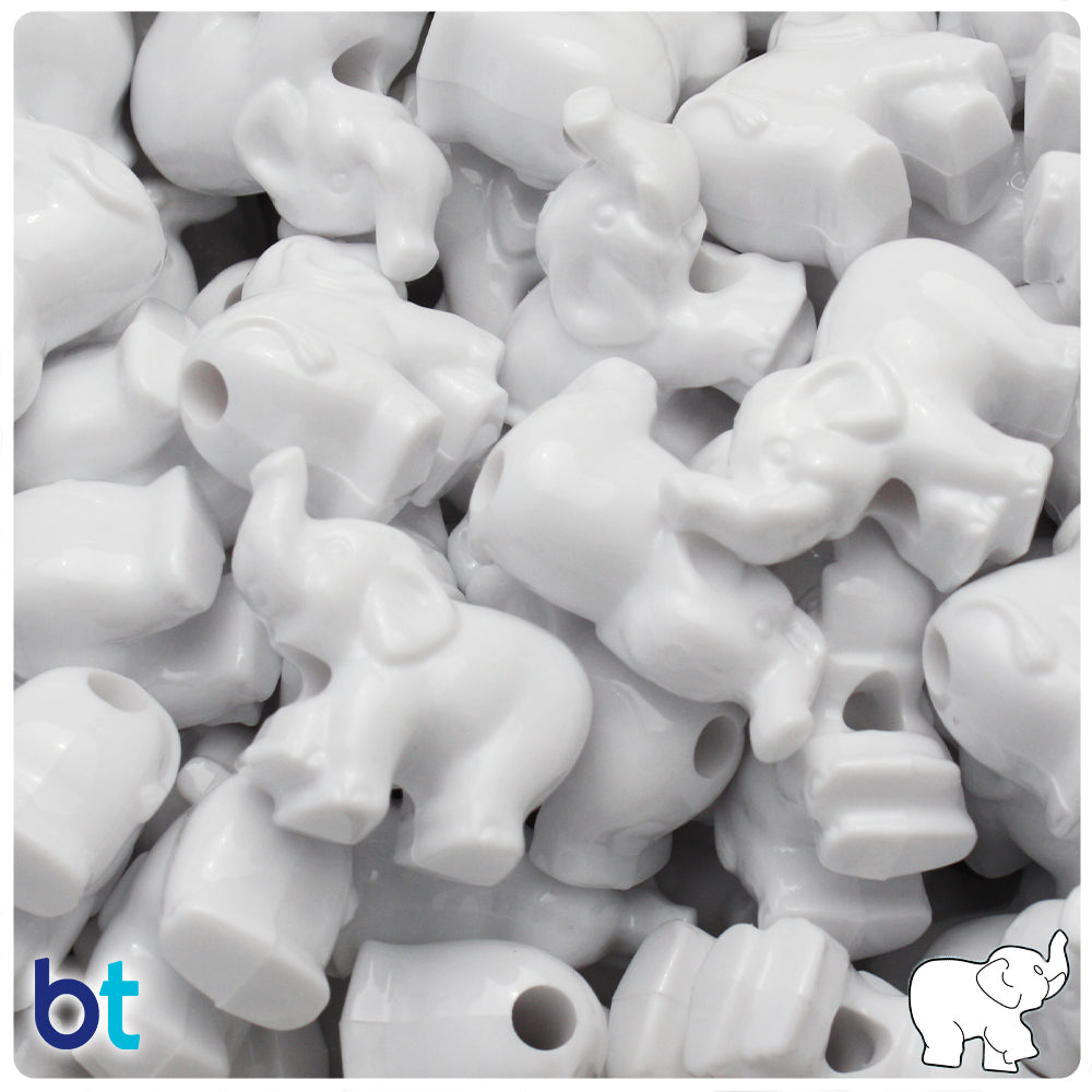 White Opaque 25mm Elephant Pony Beads (8pcs)