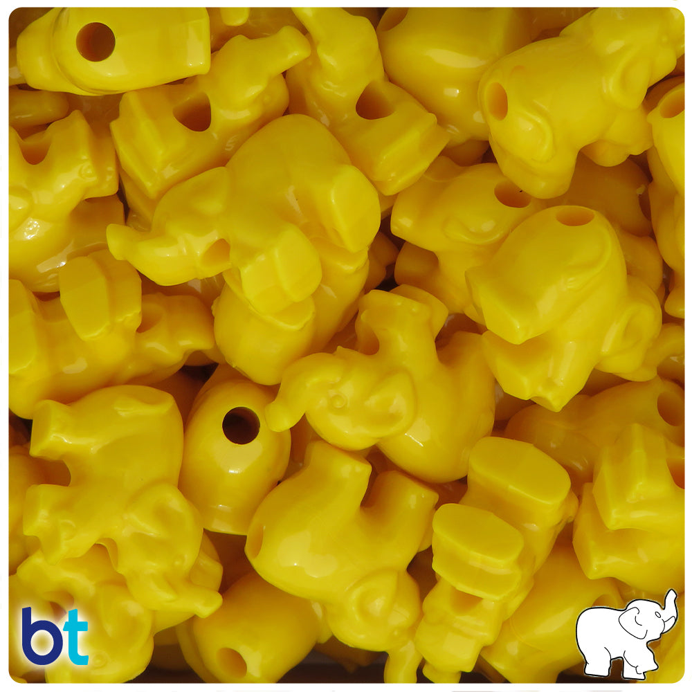 Bright Yellow Opaque 25mm Elephant Pony Beads (8pcs)