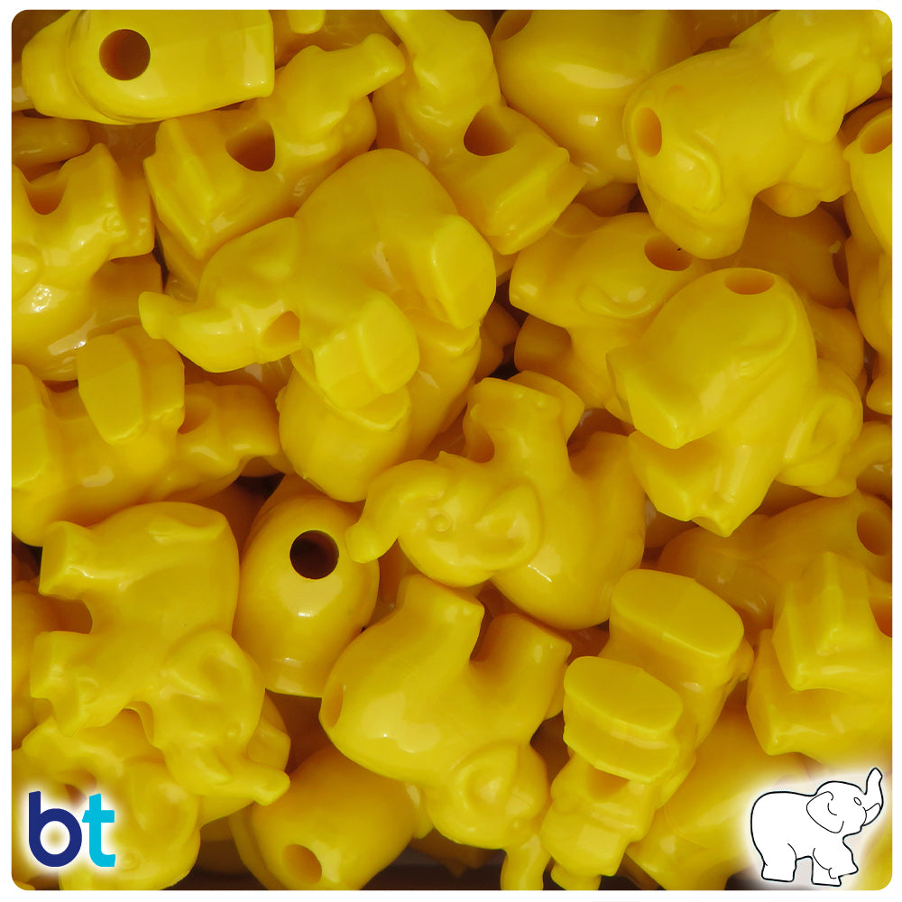 Bright Yellow Opaque 25mm Elephant Pony Beads (24pcs)