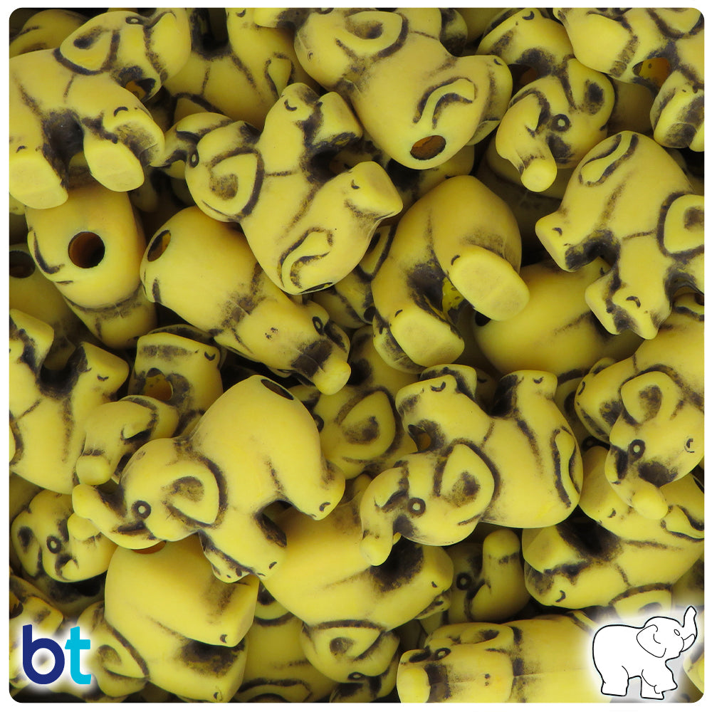 Bright Yellow Antique 25mm Elephant Pony Beads (24pcs)