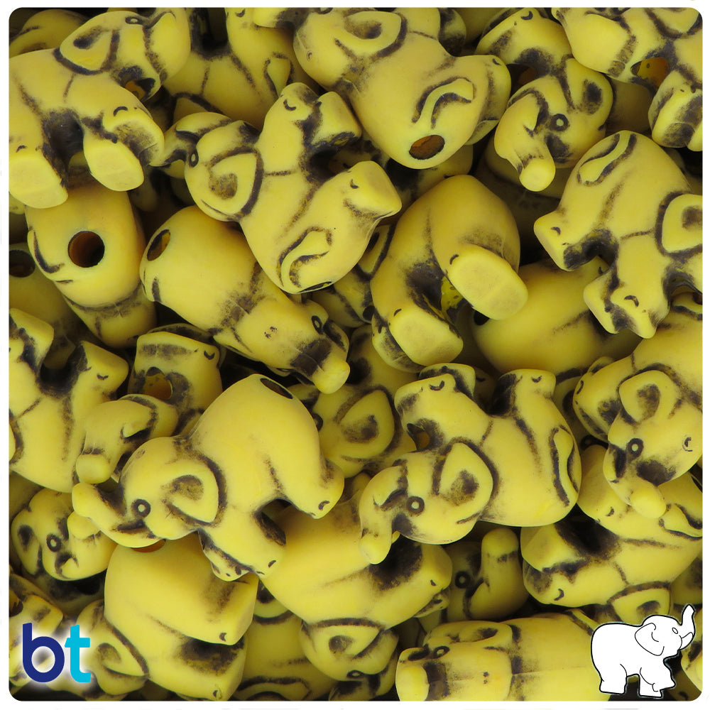 Bright Yellow Antique 25mm Elephant Pony Beads (8pcs)