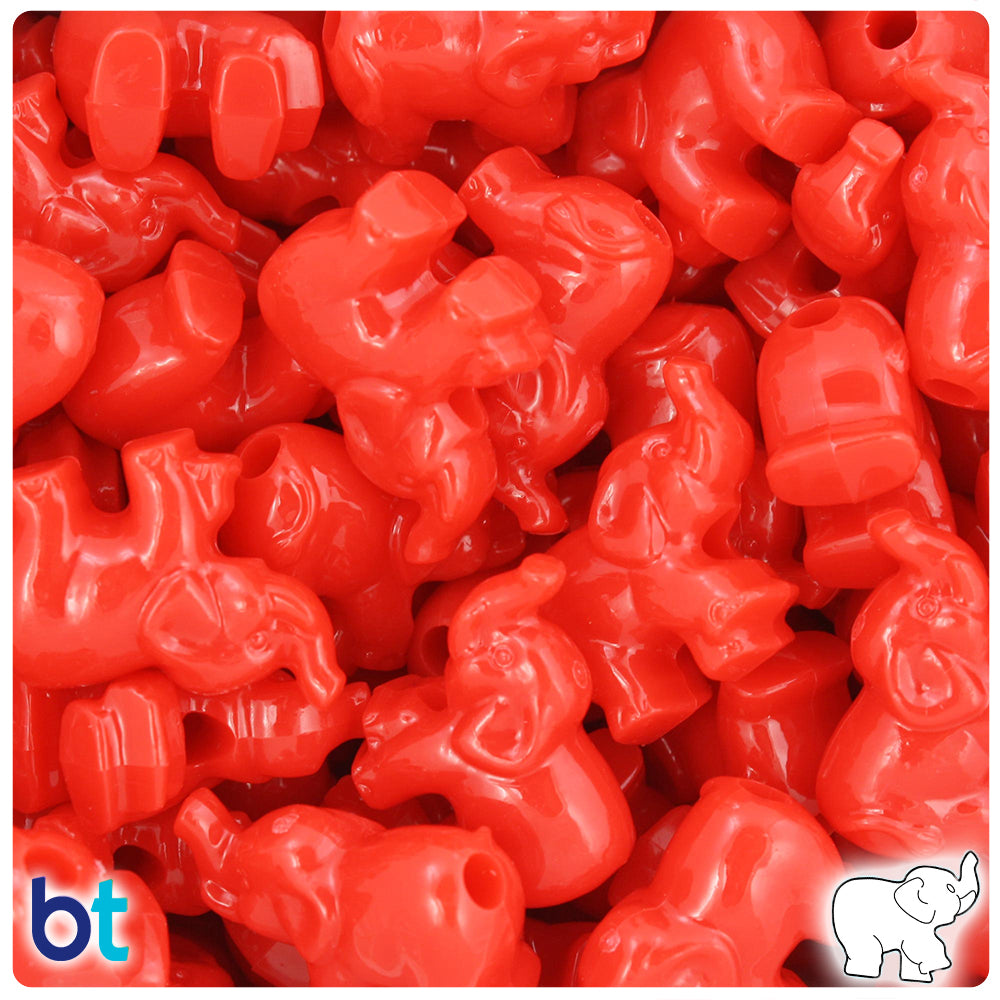Bright Red Opaque 25mm Elephant Pony Beads (24pcs)