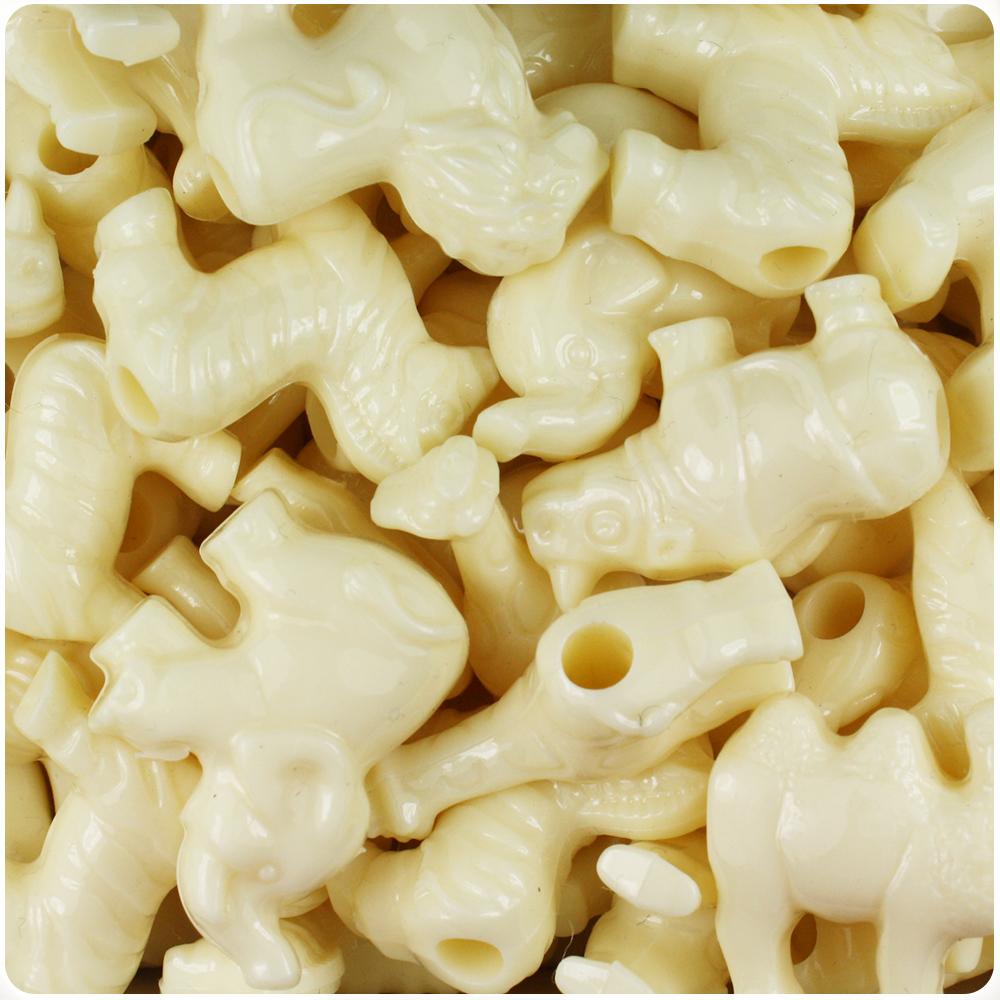 Ivory Opaque Safari Animal Pony Beads (8pcs)