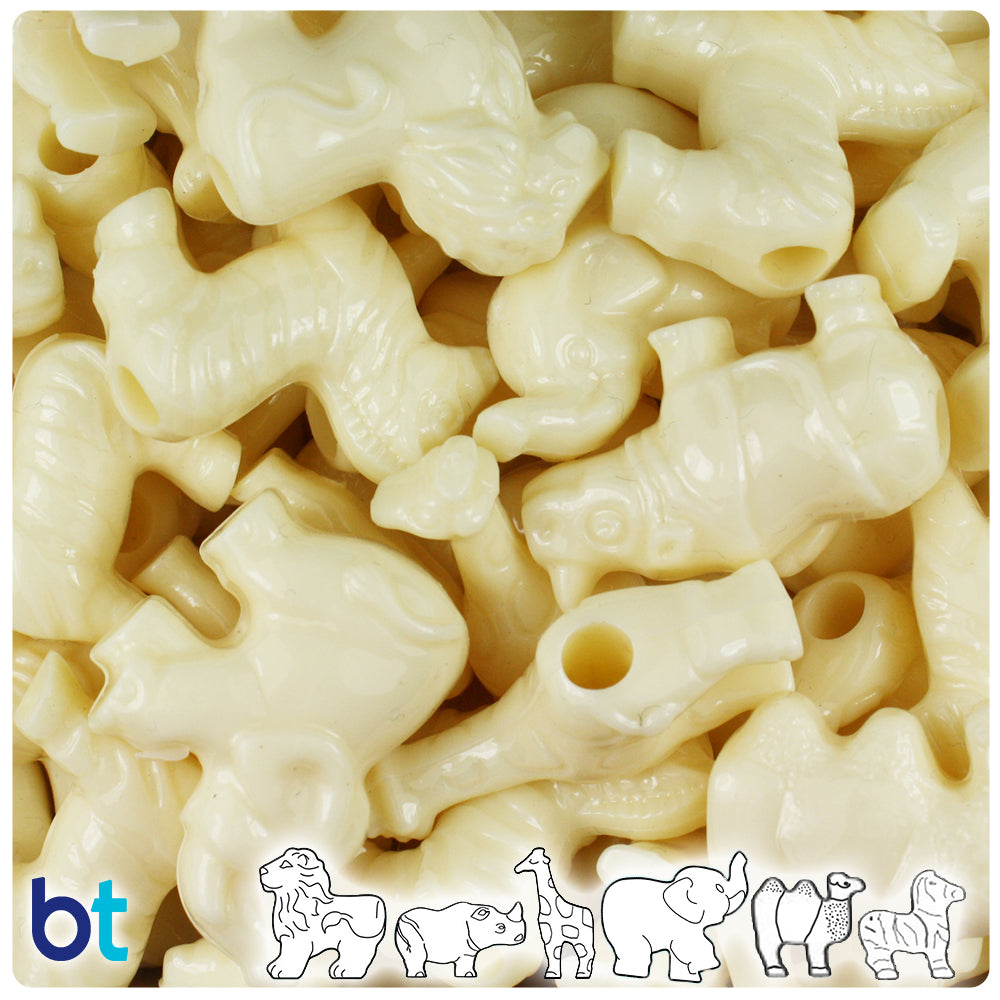 Ivory Opaque Safari Animal Pony Beads (2oz)