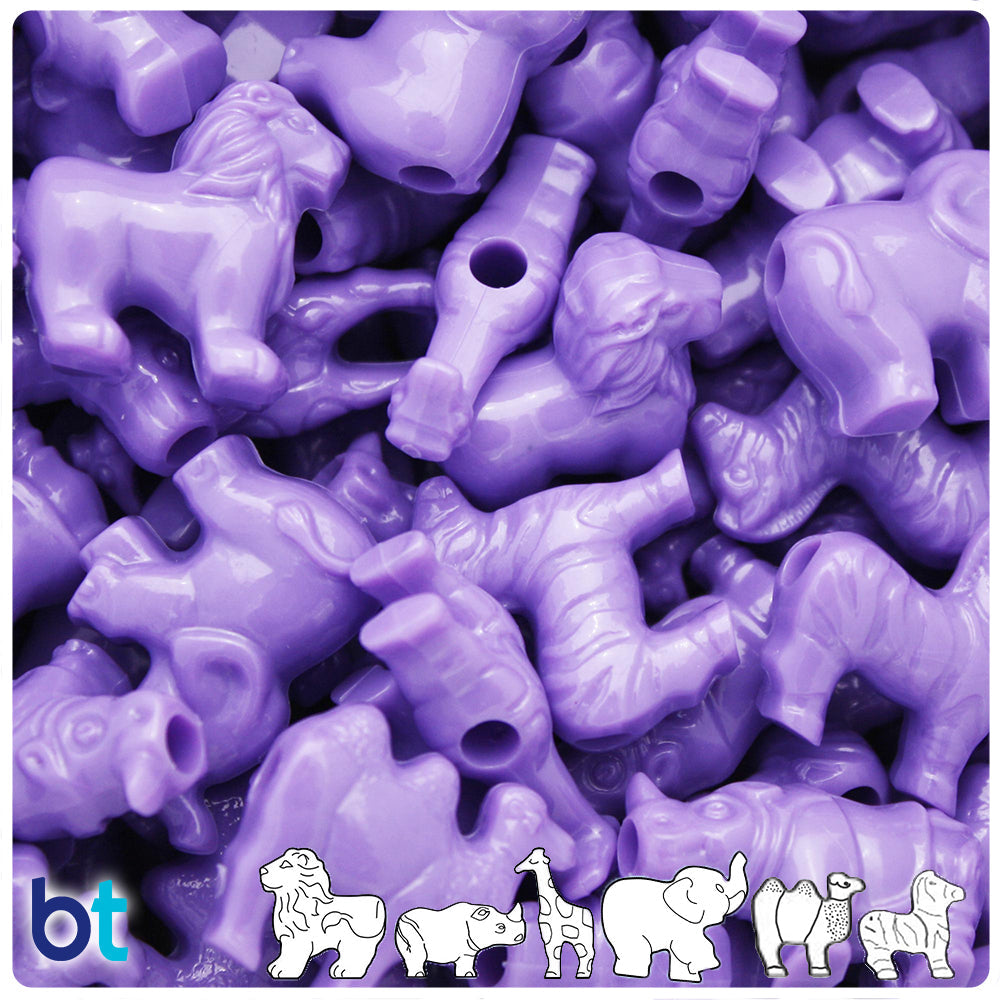 Lilac Opaque Safari Animal Pony Beads (8pcs)