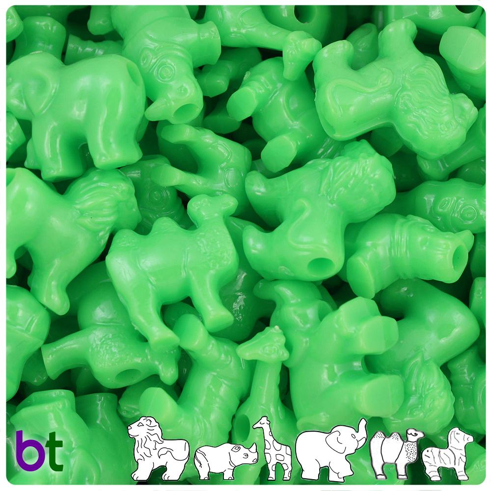 Lime Opaque Safari Animal Pony Beads (8pcs)