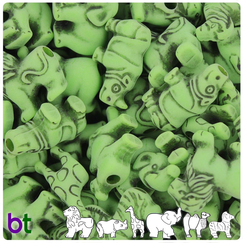 Lime Antique Safari Animal Pony Beads (8pcs)