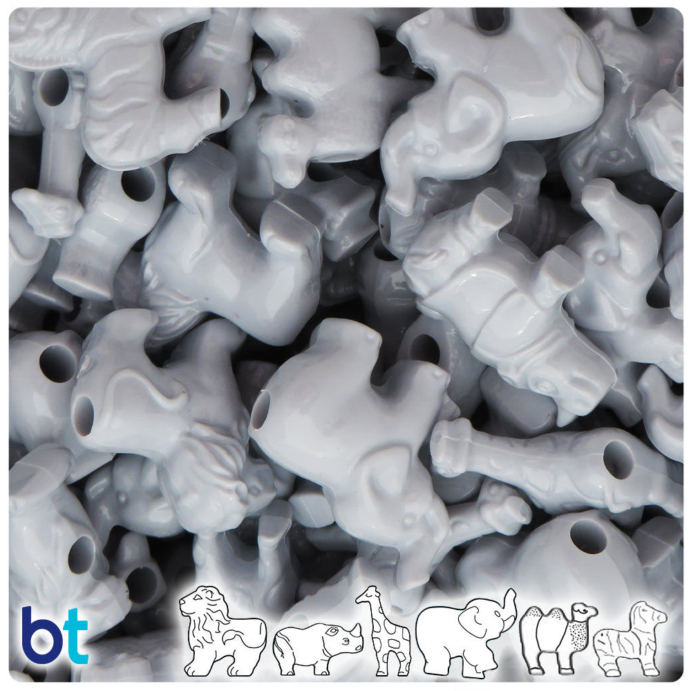 Grey Opaque Safari Animal Pony Beads (2oz)