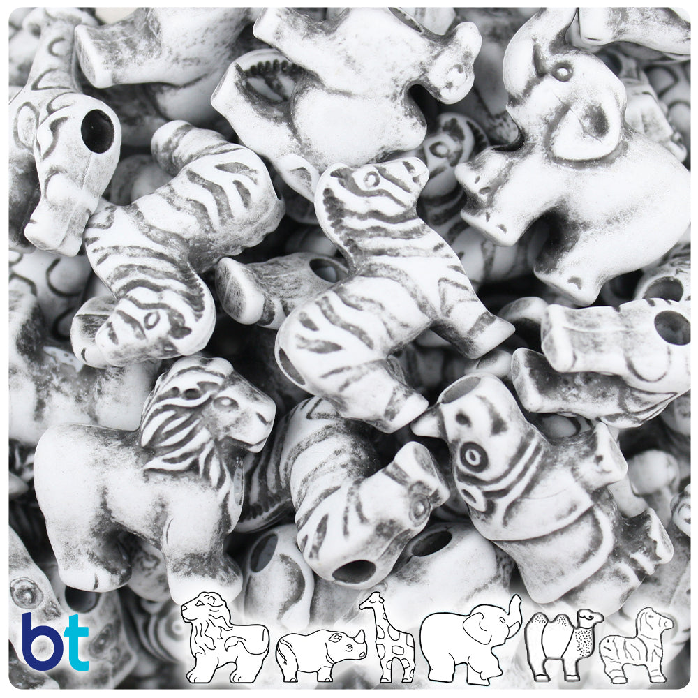 Grey Antique Safari Animal Pony Beads (2oz)