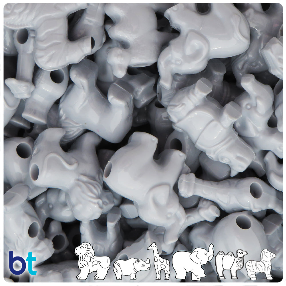 Grey Opaque Safari Animal Pony Beads (8pcs)