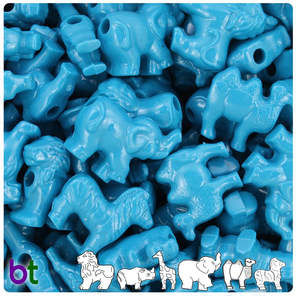 Dark Turquoise Opaque Safari Animal Pony Beads (8pcs)