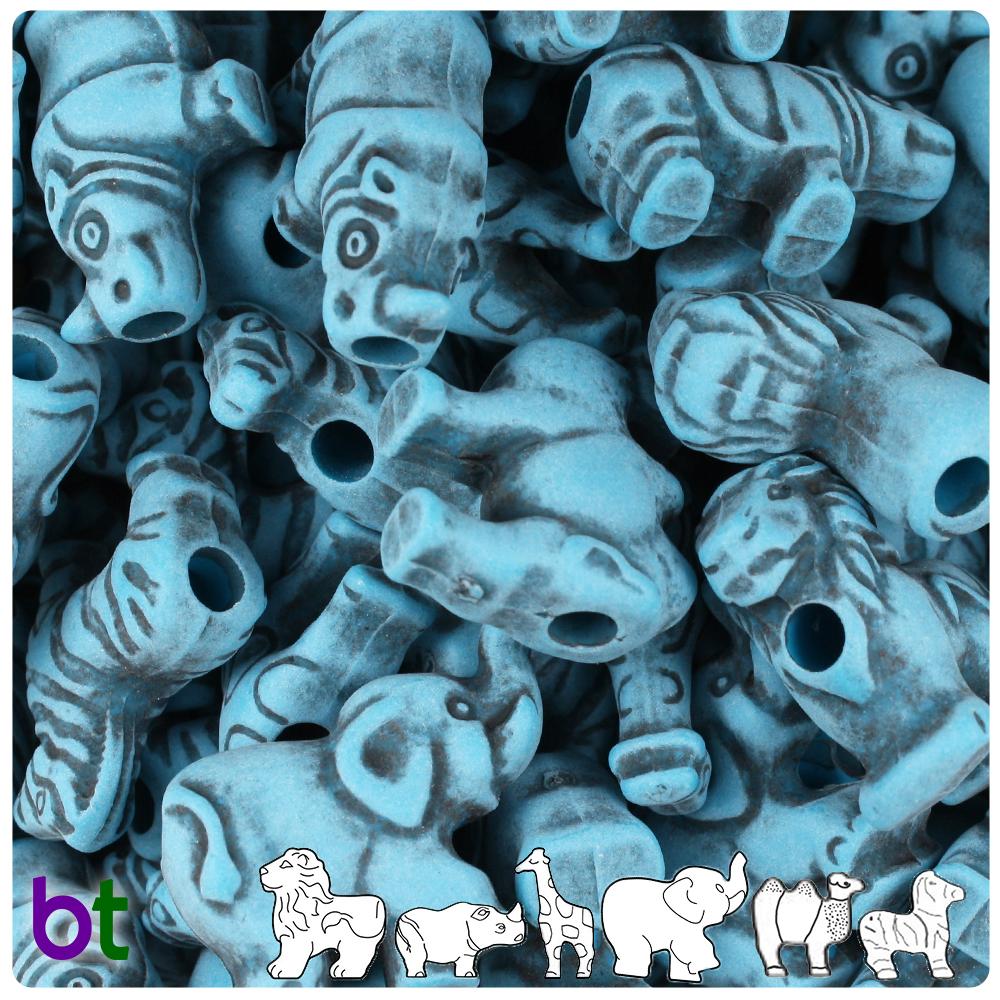 Dark Turquoise Antique Safari Animal Pony Beads (8pcs)