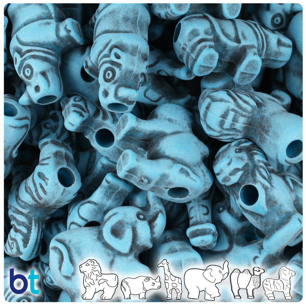 Dark Turquoise Antique Safari Animal Pony Beads (2oz)