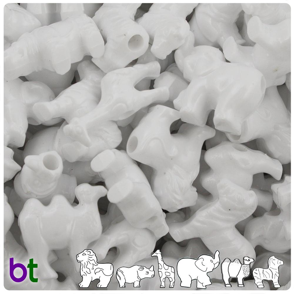 Bright White Opaque Safari Animal Pony Beads (8pcs)
