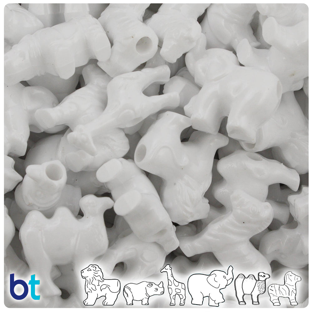 Bright White Opaque Safari Animal Pony Beads (2oz)