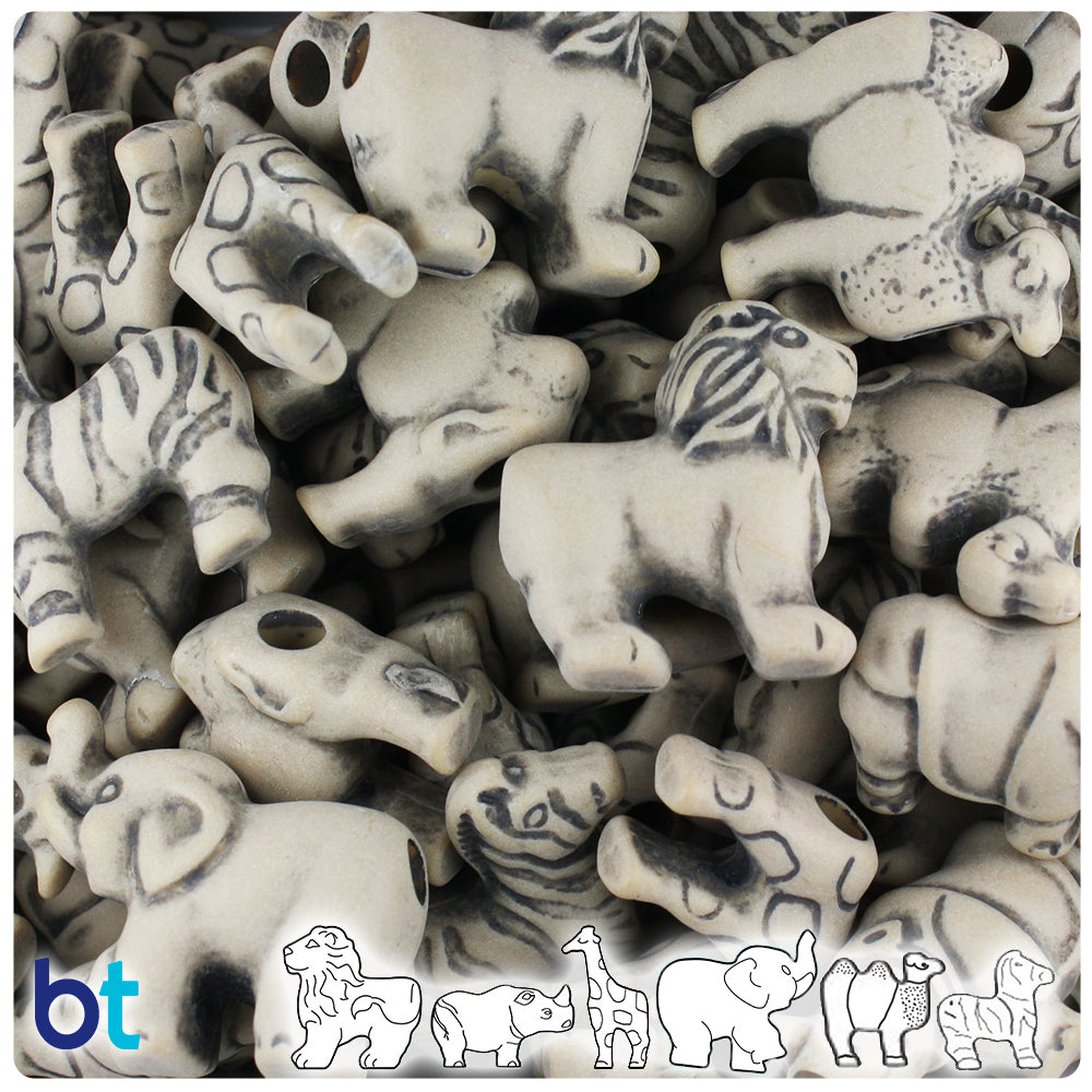 Khaki Antique Safari Animal Pony Beads (2oz)