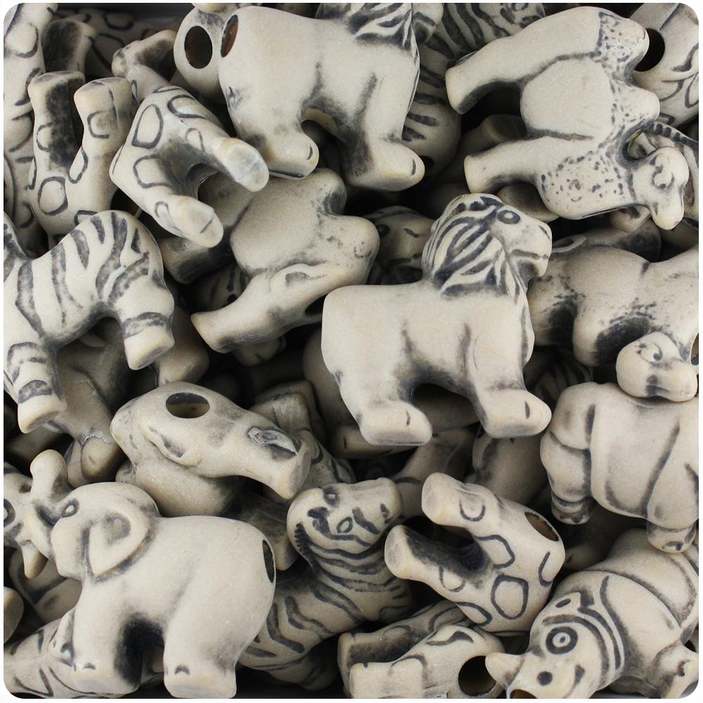 Khaki Antique Safari Animal Pony Beads (8pcs)