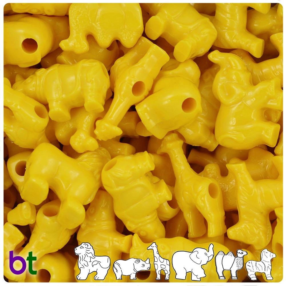 Bright Yellow Opaque Safari Animal Pony Beads (8pcs)