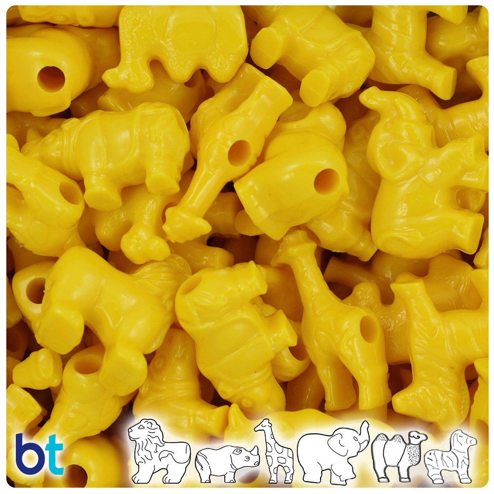 Bright Yellow Opaque Safari Animal Pony Beads (2oz)