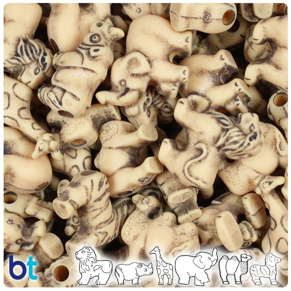 Sand Antique Safari Animal Pony Beads (2oz)