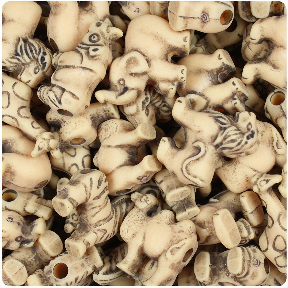 Sand Antique Safari Animal Pony Beads (8pcs)