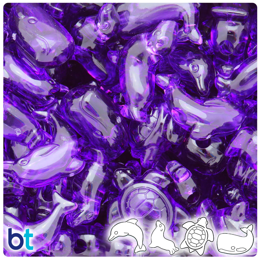 Amethyst Transparent Marine Life Pony Beads (2oz)