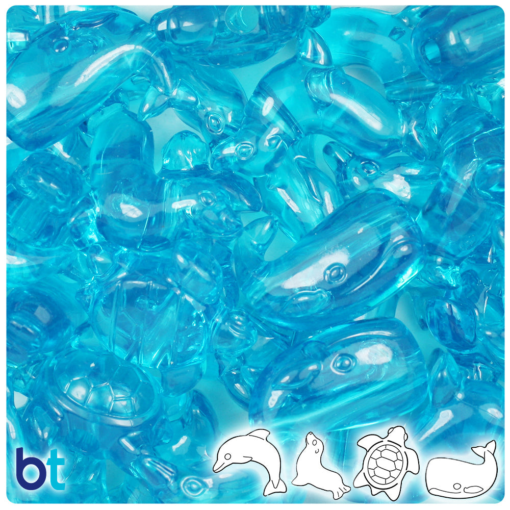 Turquoise Transparent Marine Life Pony Beads (2oz)