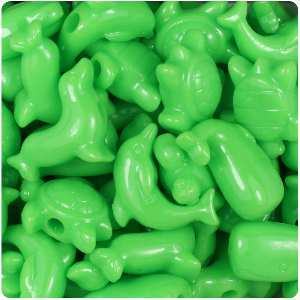 Lime Opaque Marine Life Pony Beads (8pcs)