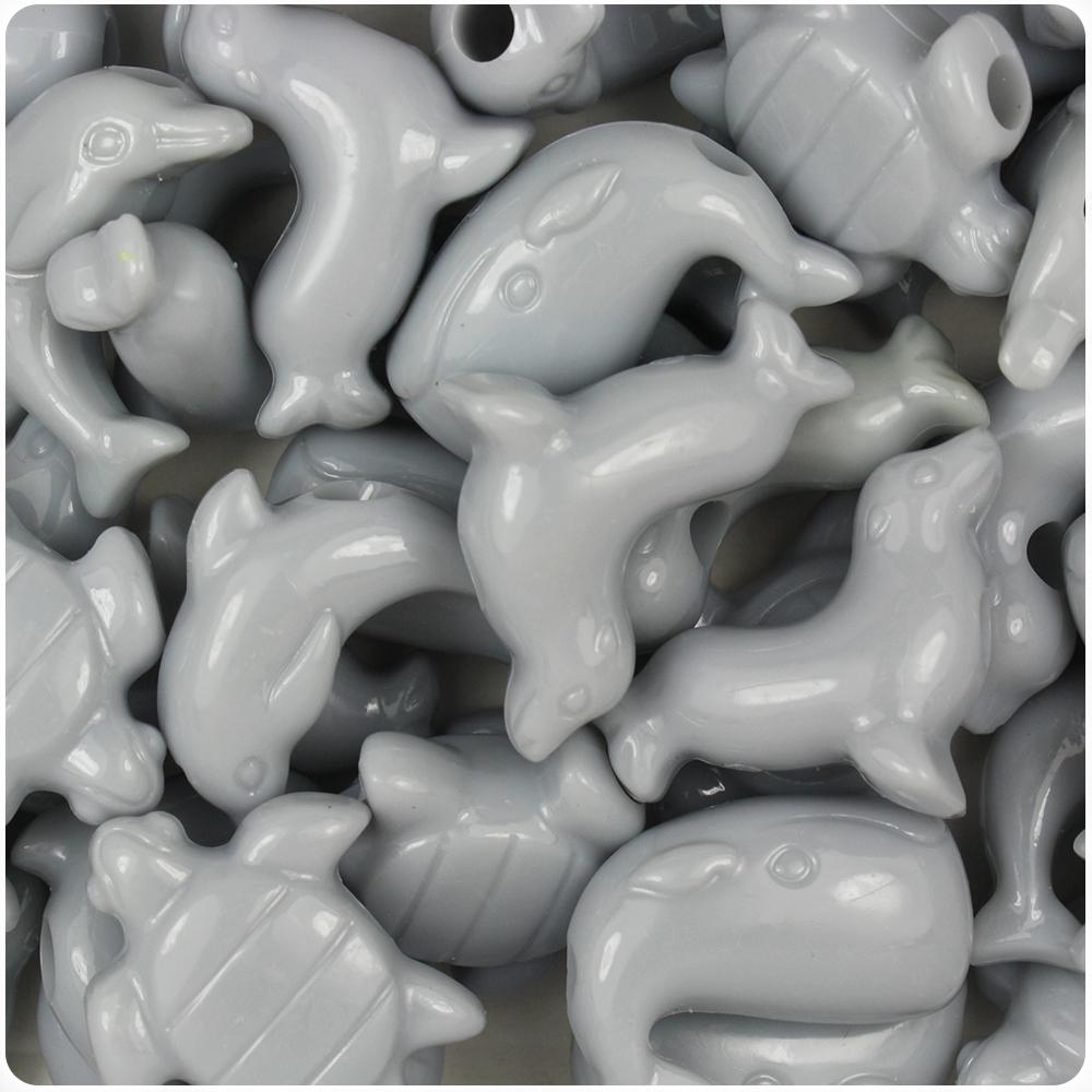 Grey Opaque Marine Life Pony Beads (8pcs)