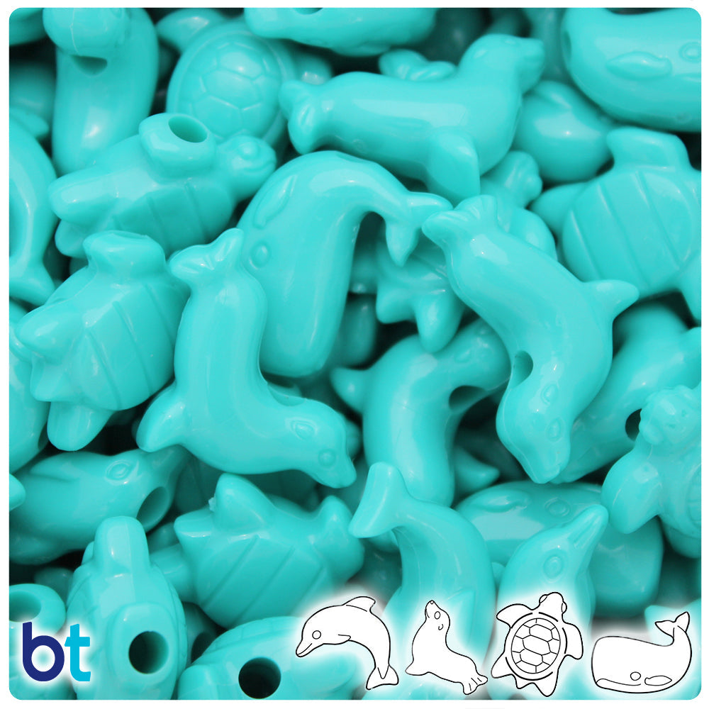 Light Turquoise Opaque Marine Life Pony Beads (8pcs)