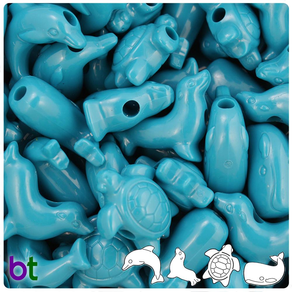 Dark Turquoise Opaque Marine Life Pony Beads (8pcs)