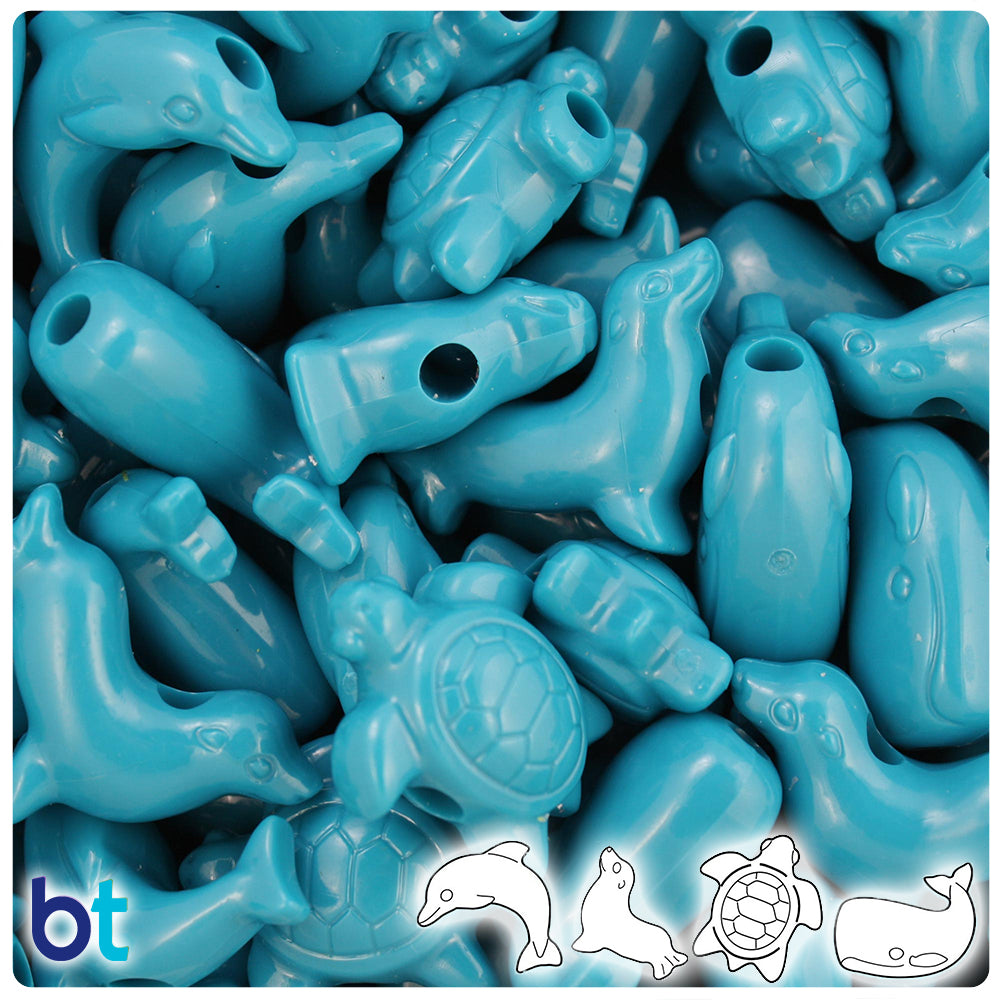 Dark Turquoise Opaque Marine Life Pony Beads (2oz)