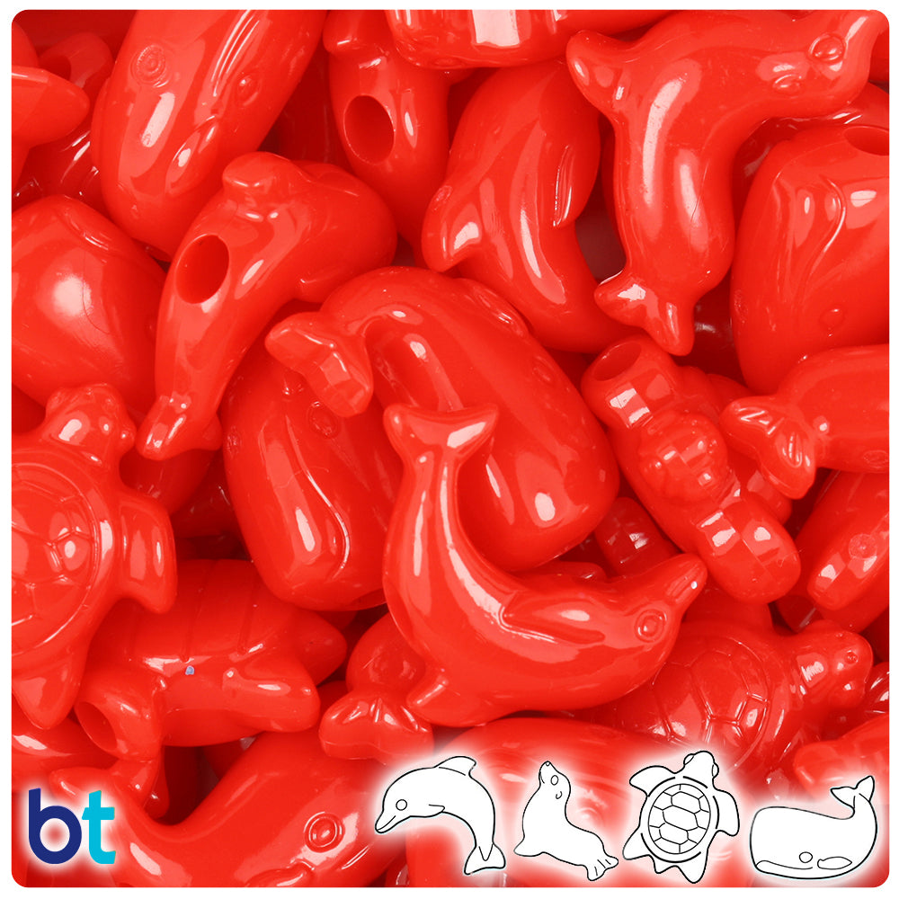 Bright Red Opaque Marine Life Pony Beads (2oz)