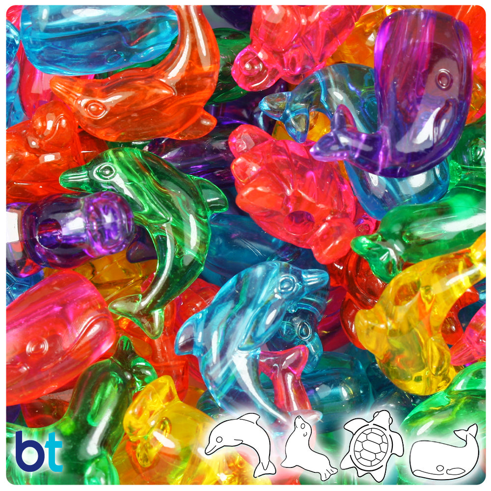 Jelly Mix Transparent Marine Life Pony Beads (2oz)