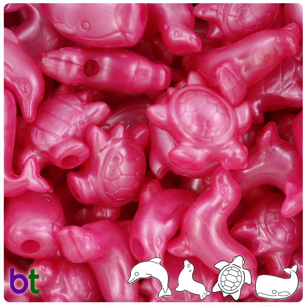 Hot Pink Pearl Marine Life Pony Beads (8pcs)
