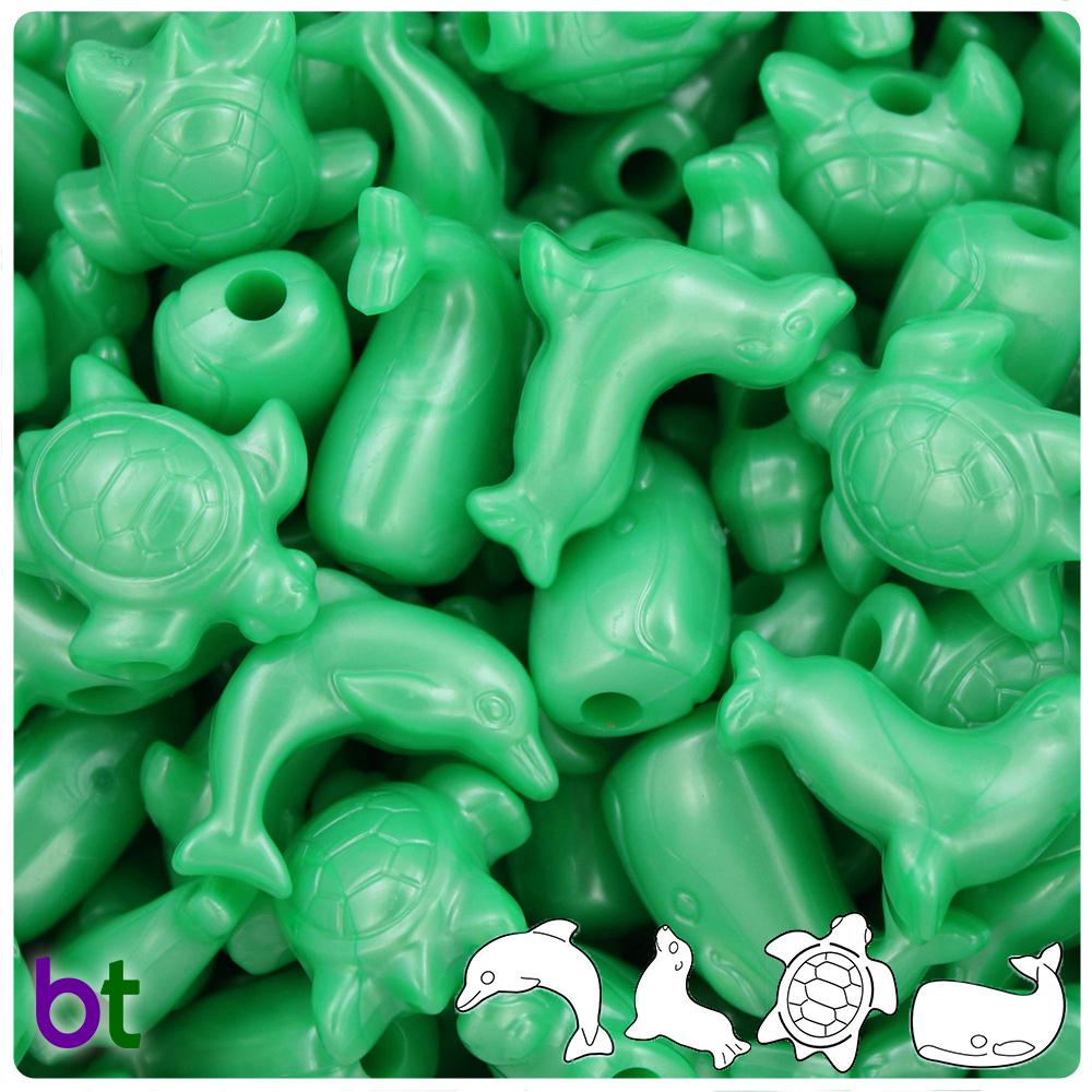 Bright Green Pearl Marine Life Pony Beads (8pcs)