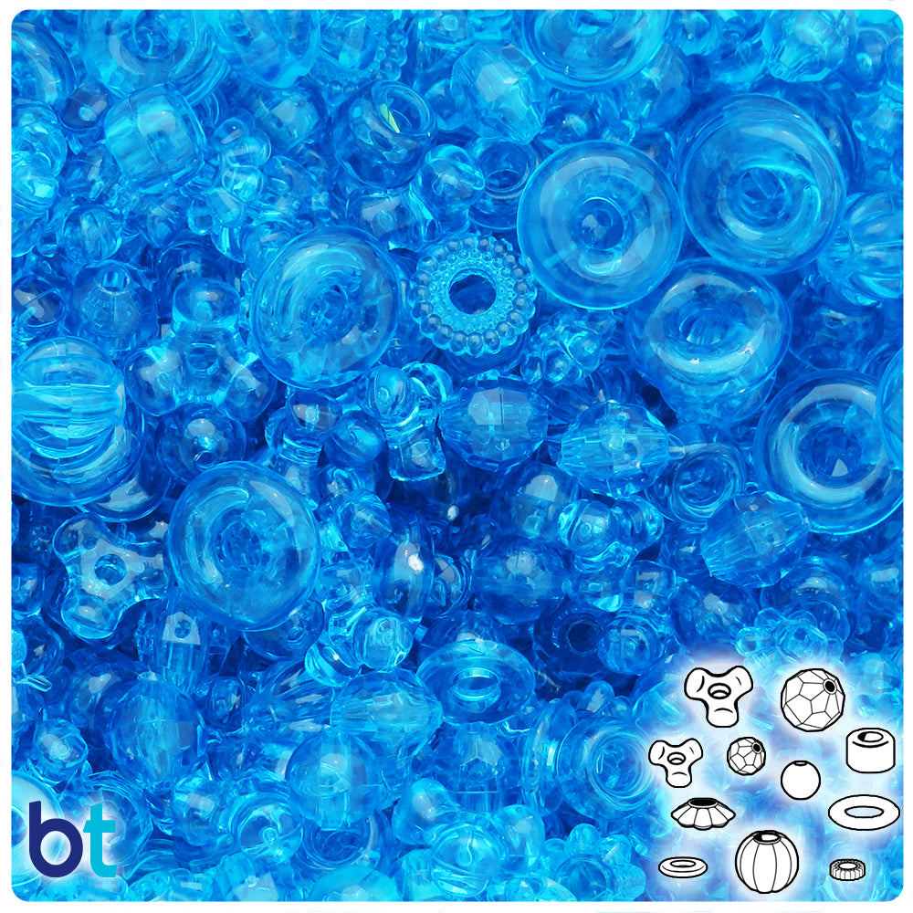 Turquoise Transparent Plastic Craft Beads Mix (4oz)