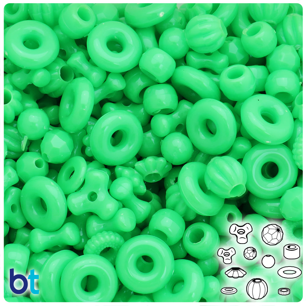 Lime Opaque Plastic Craft Beads Mix (4oz)