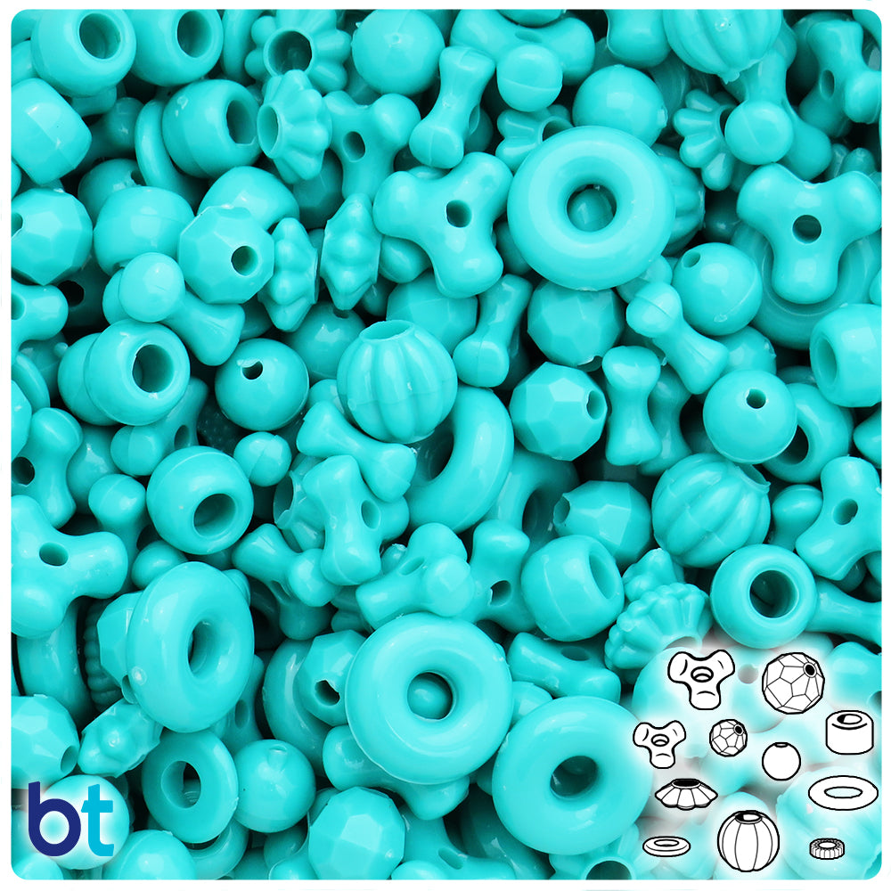 Light Turquoise Opaque Plastic Craft Beads Mix (4oz)