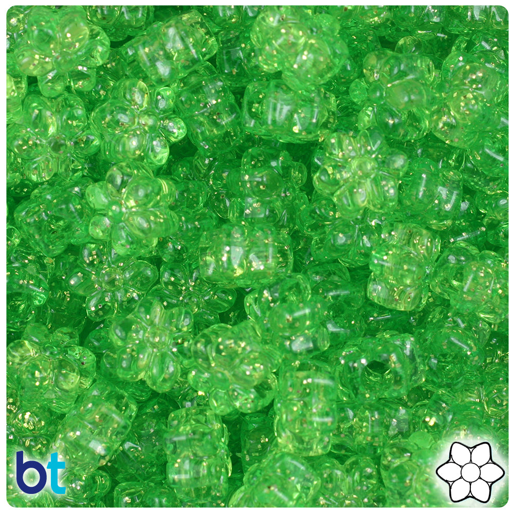 Lime Sparkle 13mm Flower Pony Beads (250pcs)